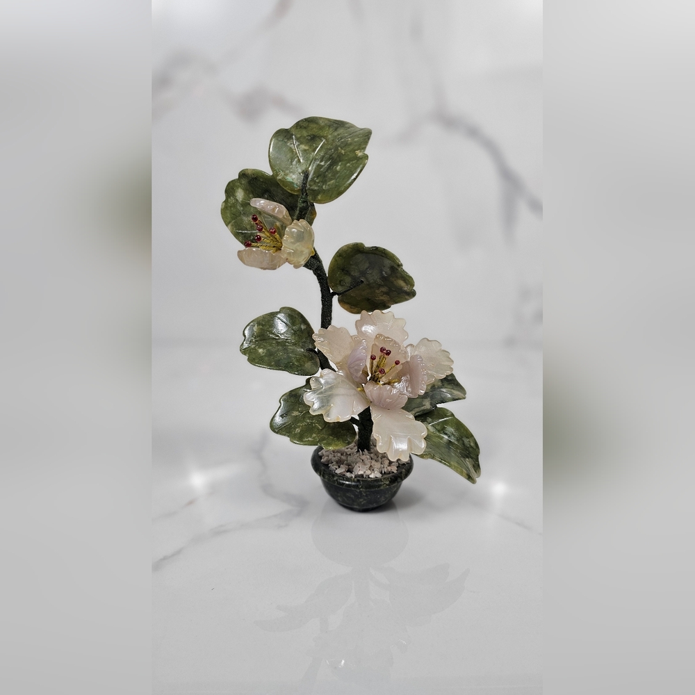 Vintage Jade Flower Carnelian Semi Stone Tree Sculpture‎